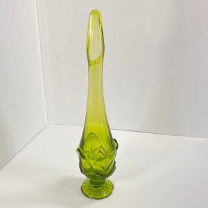 Vintage Viking Swung Glass Vase Avocado Green Epic Leaf Retro 7608